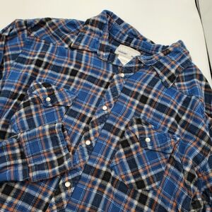 Wrangler Rancher Mens 2XT Tall Blue Plaid Snap Front Flannel Shirt